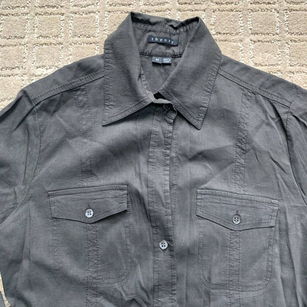 Theory Linen Blend Collared Button Up & Wide Leg … - image 3